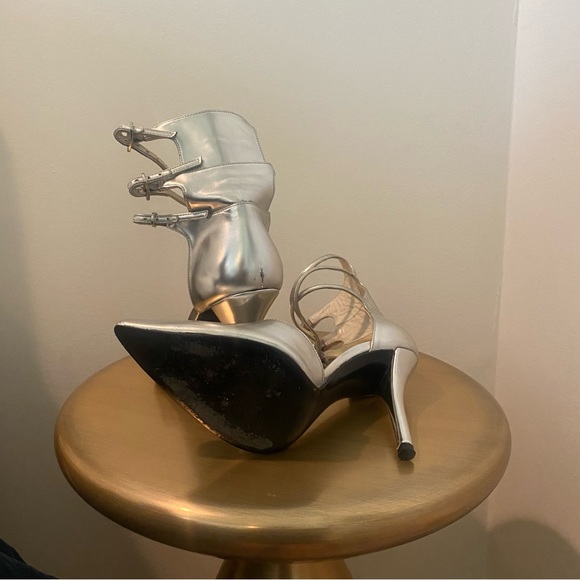 Stuart Weitzman Silver Pointy Toe Multi Ankle Strap Heels - Picture 5 of 6